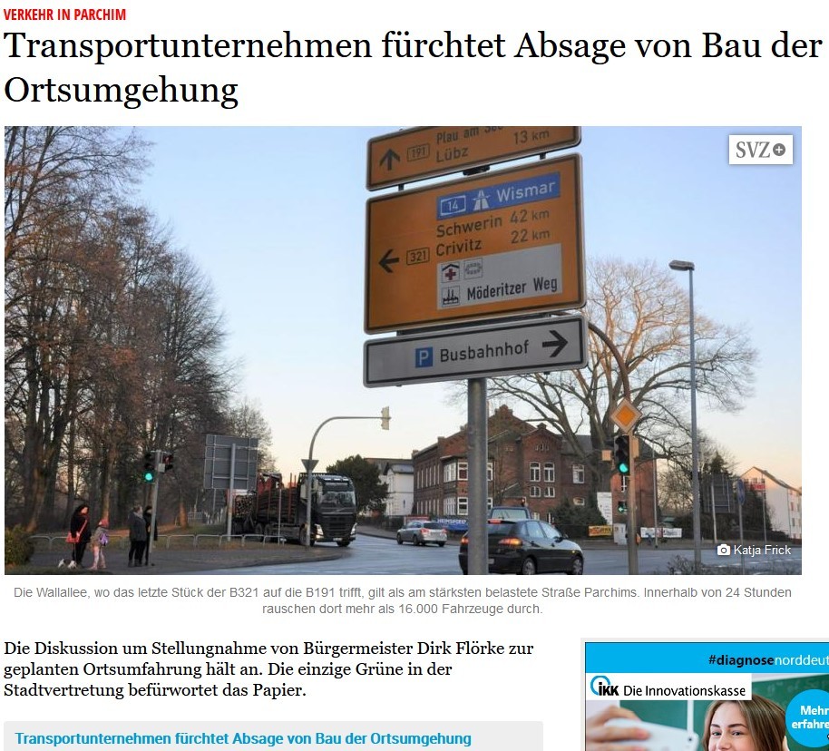 Artikel aus der SVZ zum Bau der Ortsumgehung