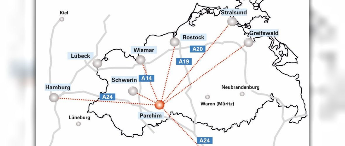 Karte zur Lage Parchims im Norden Deutschlands