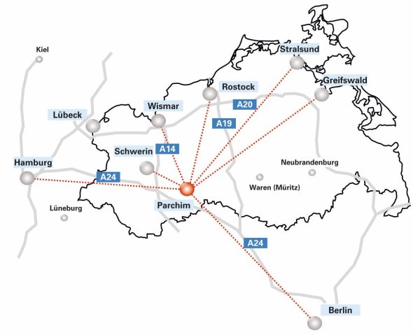 Karte zur Lage Parchims im Norden Deutschlands