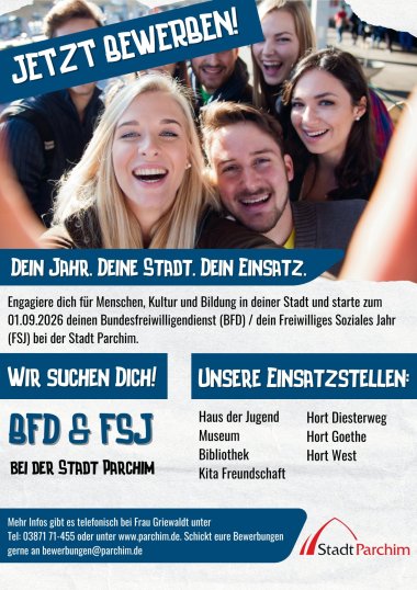 Freiwilligendienste bei der Stadt Parchim Freiwilligendienste bei der Stadt Parchim