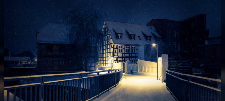 Wasserbergbrücke Am Färbergraben im Winter