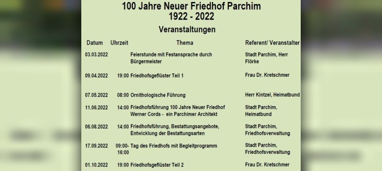 Veranstaltungsinfo "100 Jahre Neuer Friedhof Parchim"