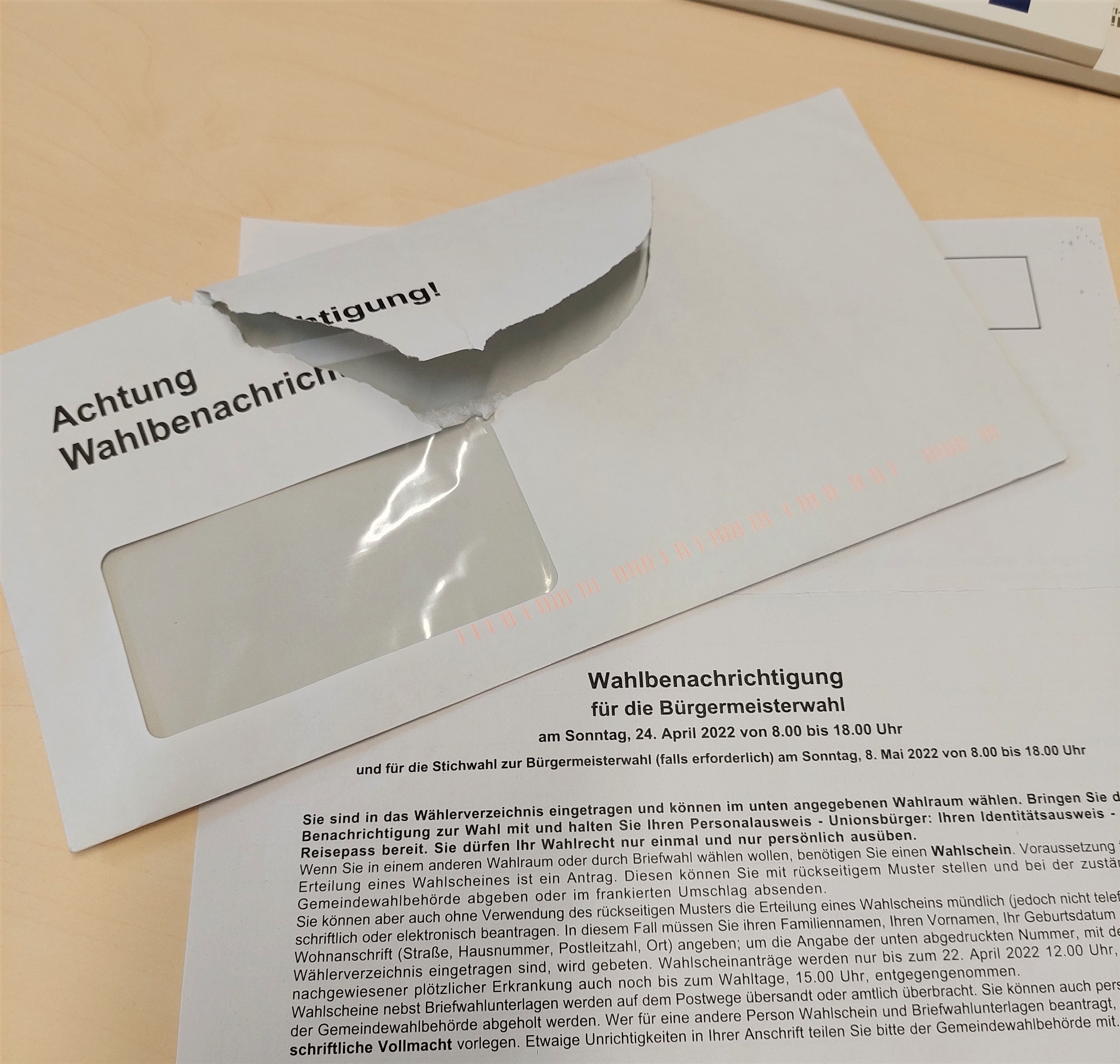 Unterlagen zur Briefwahl April 2022