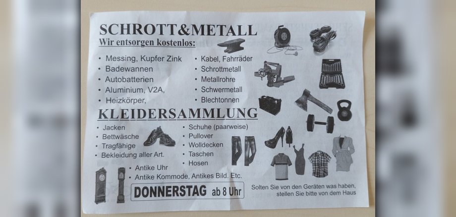 Flyer von dubiosen Müllsammlern