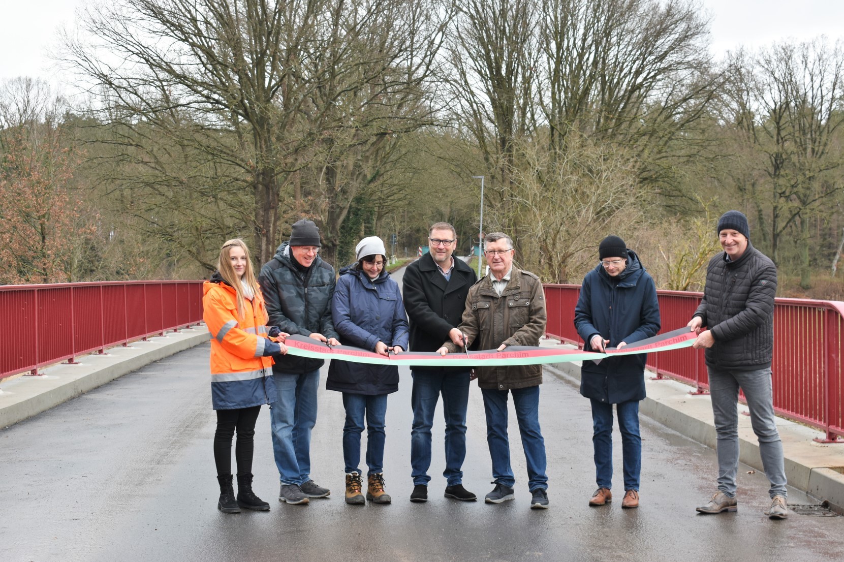 Feierliche Übergabe des Brückenneubaus über die Alte Elde im Parchimer Ortsteil Damm am 20. Dezember 2023.