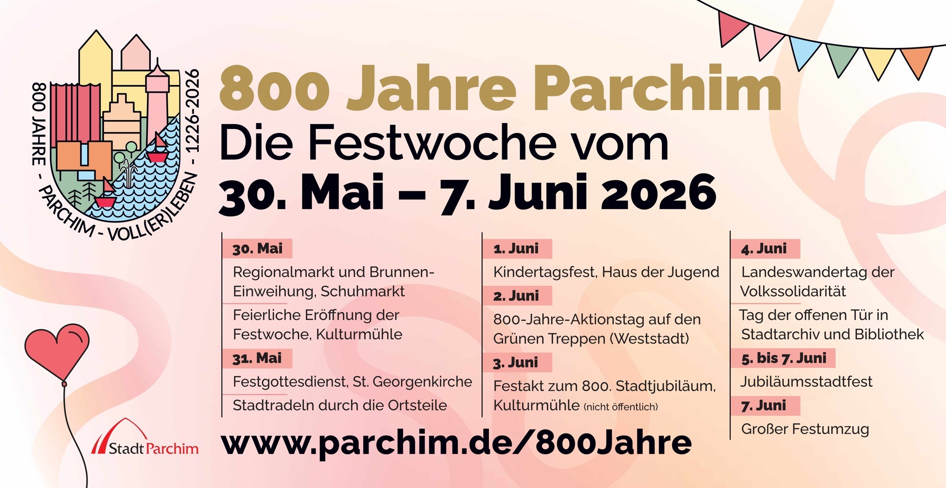 800 Jahre Parchim: Die Kreisstadt lädt zur großen Festwoche „Voll(er) Leben“ ein.