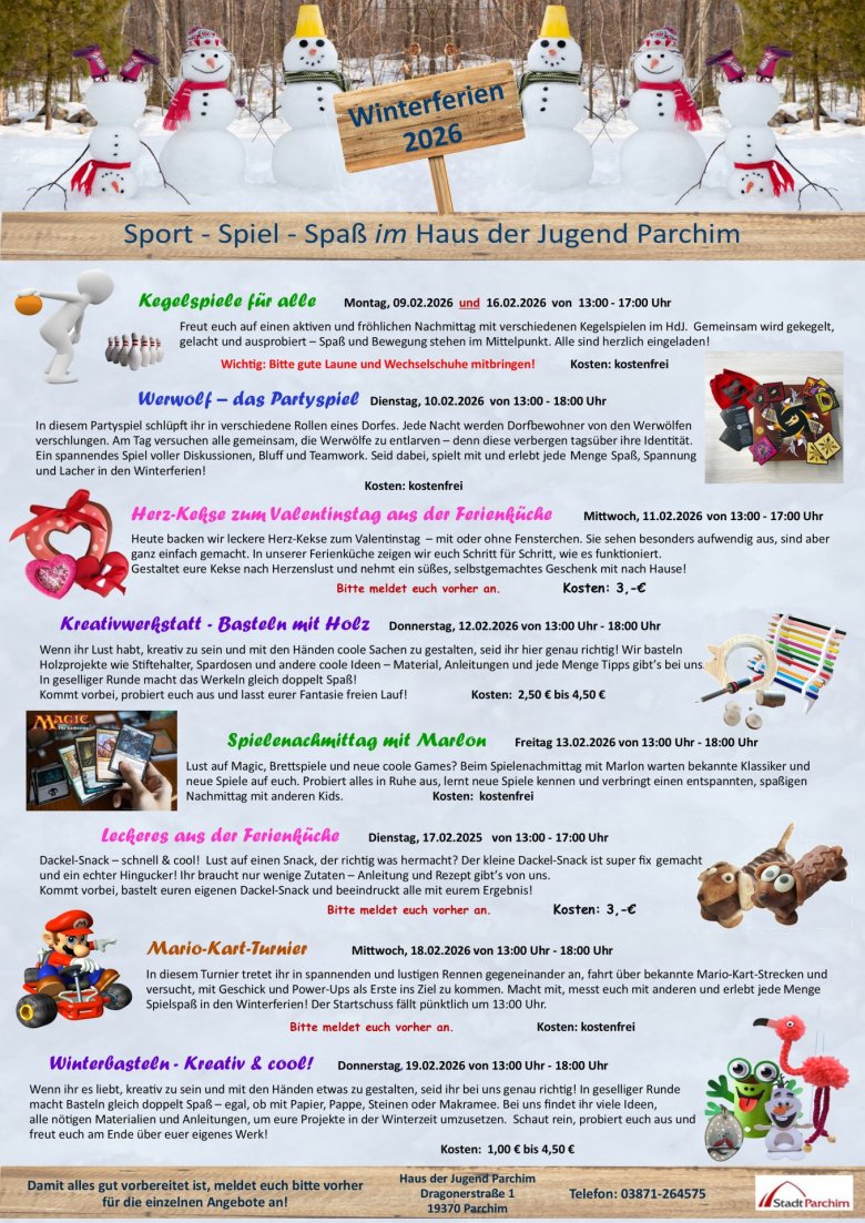 Ferienprogramm für die Winterferien 2026